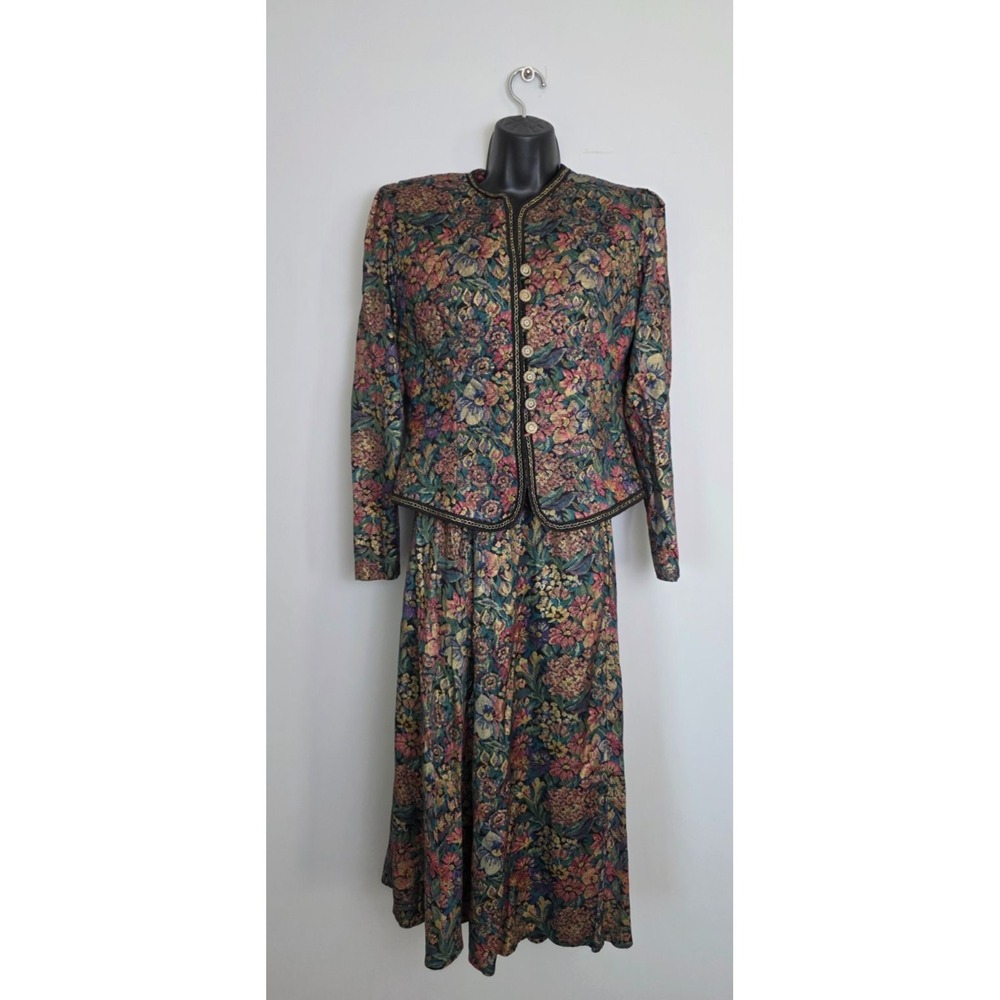 J.S.J Petites Women's Suit Size 9 -‎ 10 Floral Two Piece Skirt Jacket Set USA